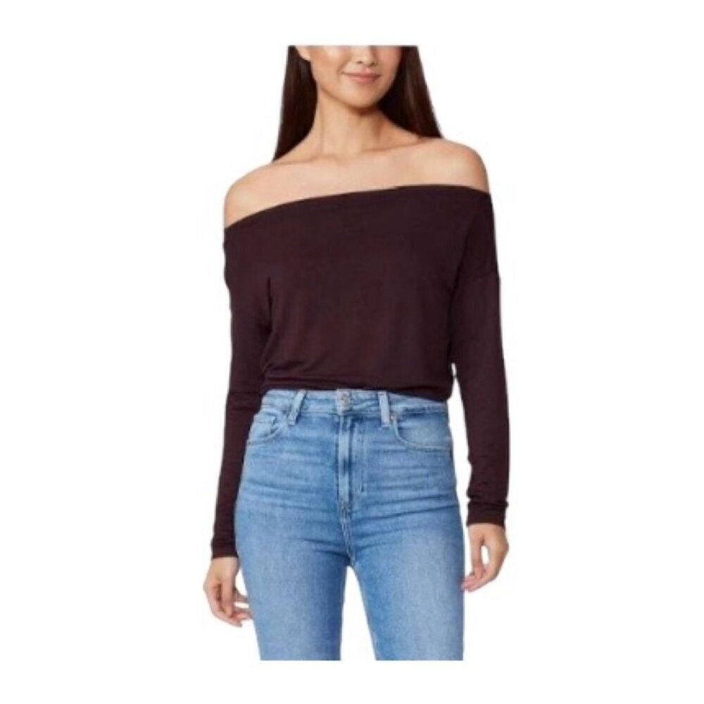 Paige Womens Black Cherry Off The Shoulder Long Sleeve Bodysuit Sz L New
